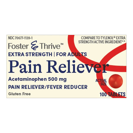McKesson 1238930 Foster & Thrive Pain Reliever Acetaminophen 500 mg Tablets Extra Strength