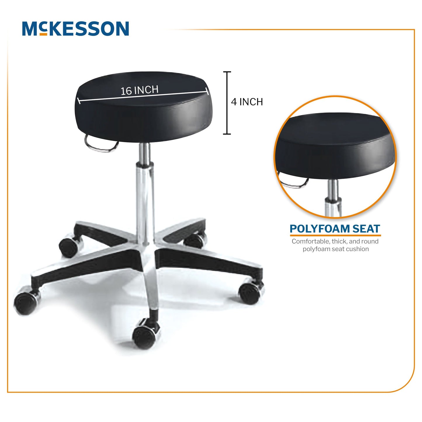 McKesson Round Pneumatic Exam Stool, Black