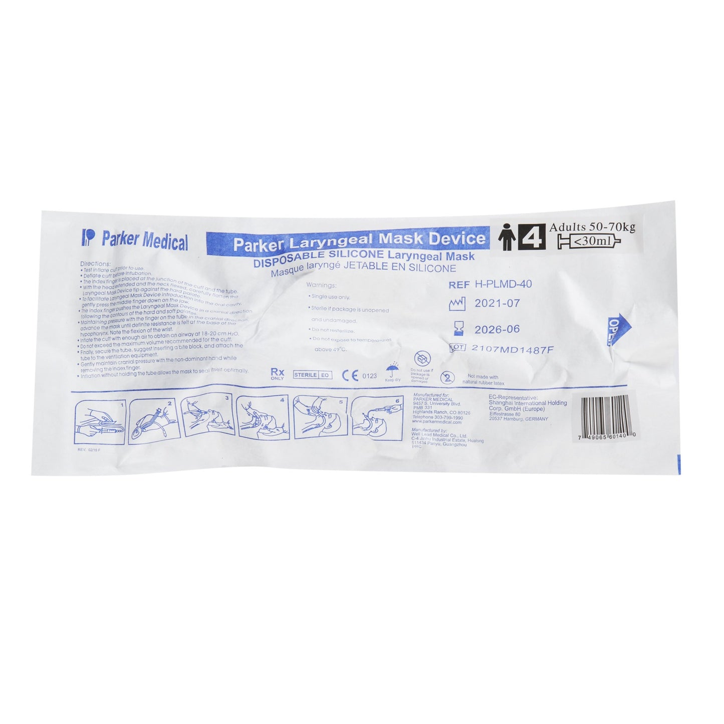 Laryngeal Mask Salter Labs® Size 4 Silicone Single Patient Use Sterile