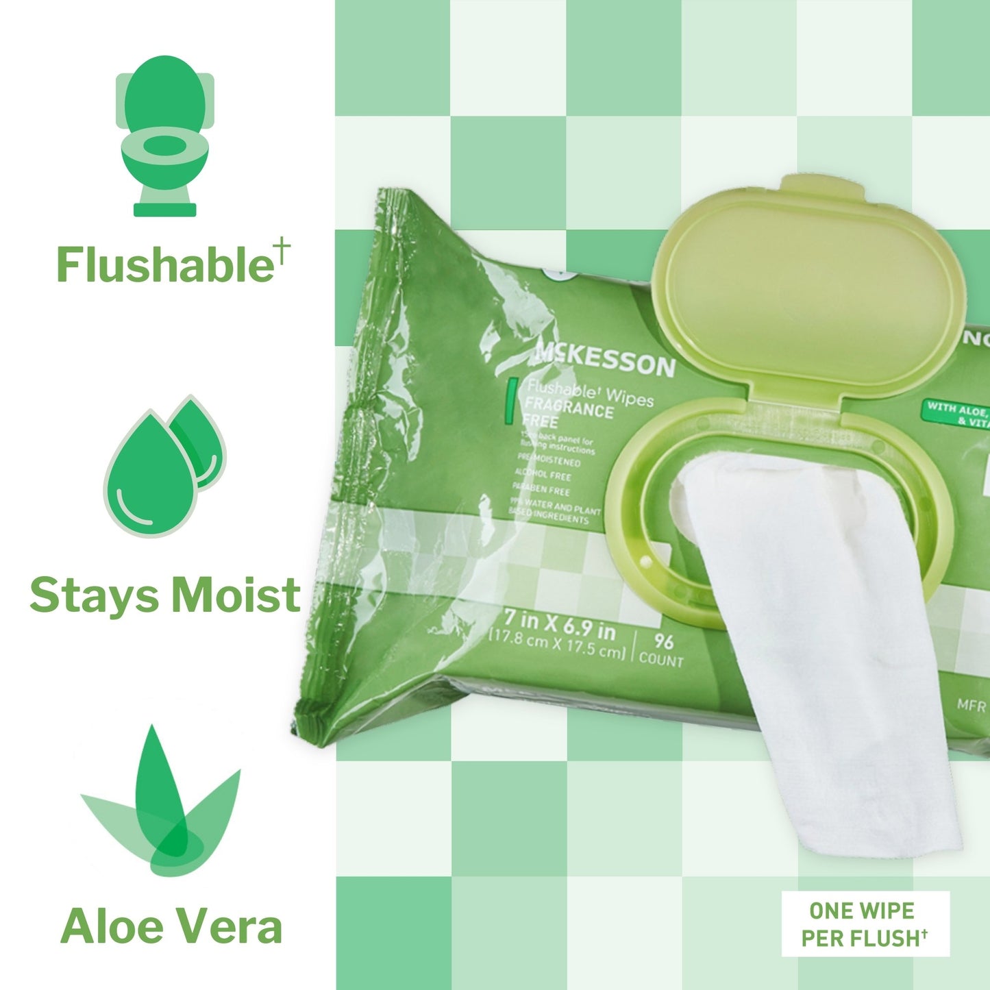 McKesson Flushable* Wet Wipes - Unscented, 96 Wet Wipes per Pack