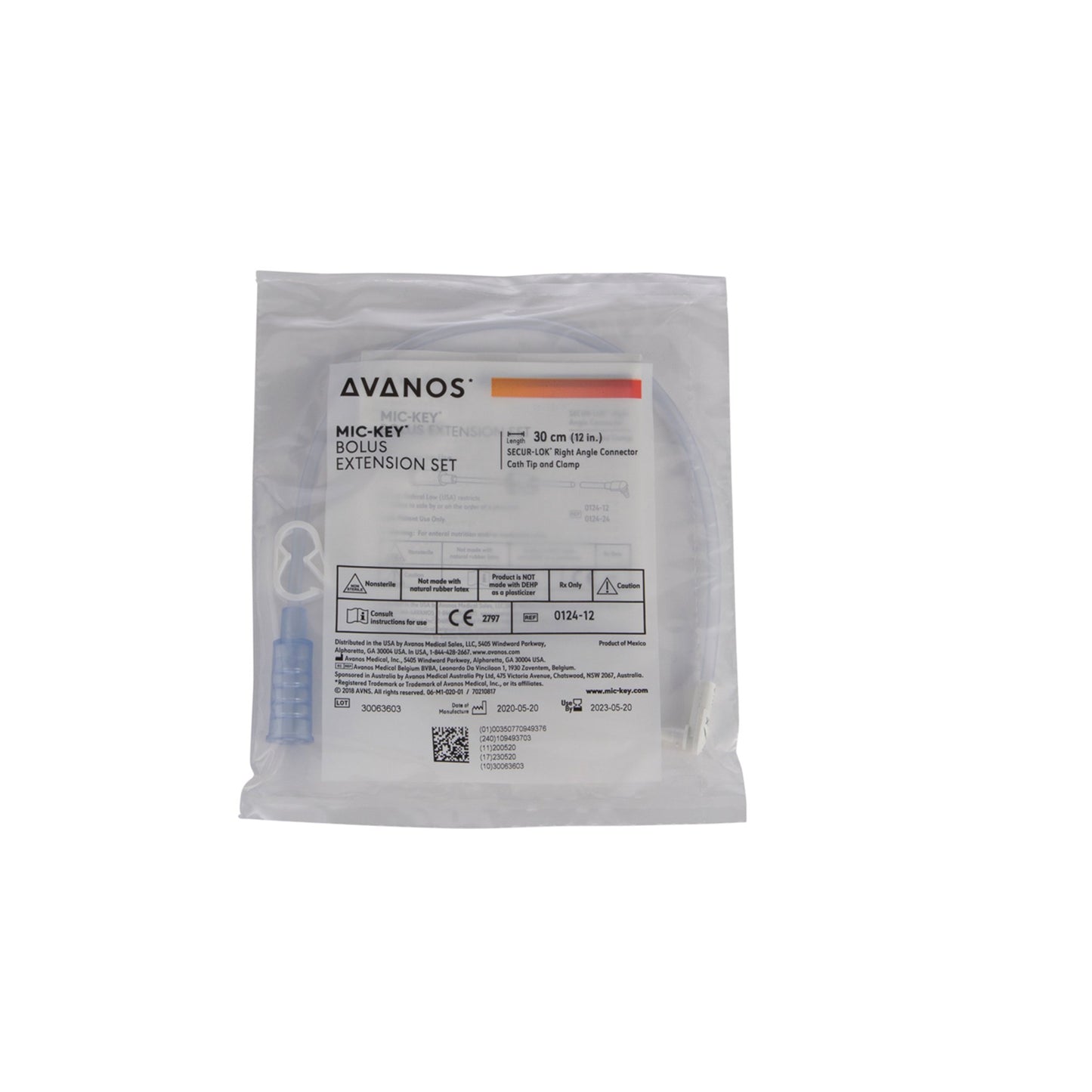Bolus Extension Feeding Tube Set, Mic-Key, 12 inch, Cath Tip, Secur-Lok Clamp and Connector