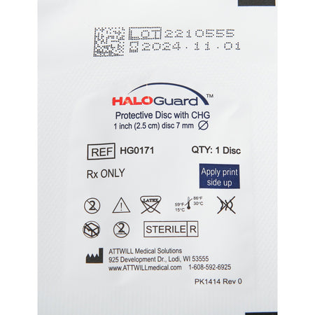 Antimicrobial Protective Disc HaloGUARD™ CHG (Chlorhexidine Gluconate) 1 Inch Disc / 7 mm Hole Diameter Sterile