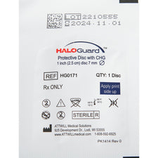 Antimicrobial Protective Disc HaloGUARD™ CHG (Chlorhexidine Gluconate) 1 Inch Disc / 7 mm Hole Diameter Sterile