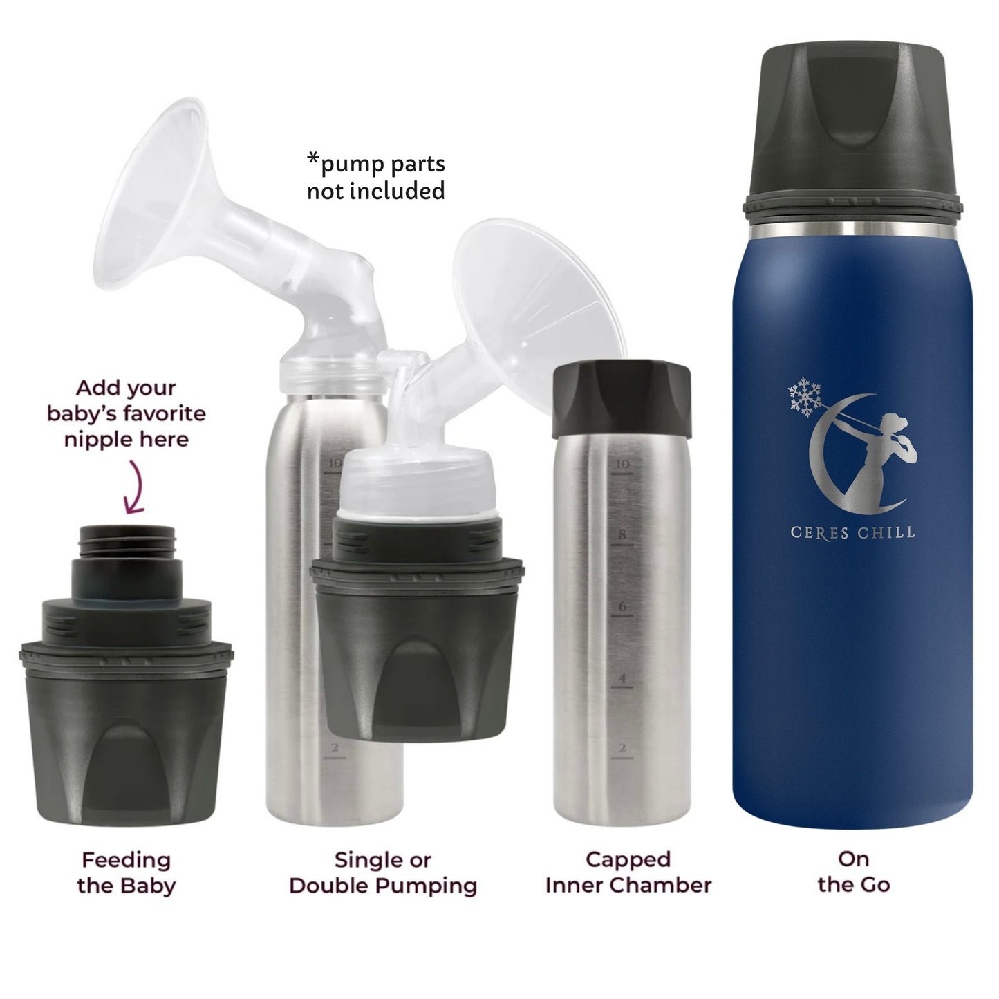 Ceres Chill OG Stainless Steel Breast Milk Chiller Container, Dark Blue