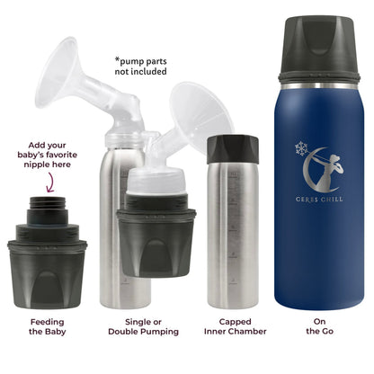 Ceres Chill OG Stainless Steel Breast Milk Chiller Container, Dark Blue