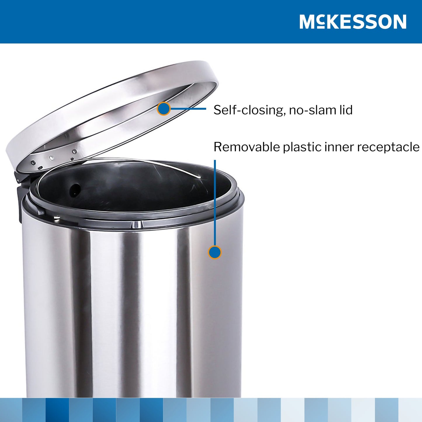 Trash Can McKesson 32 Quart / 8 gal. Silver Metal Round