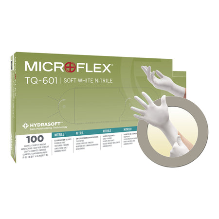 Microflex TQ-601-XS Soft White Nitrile Exam Glove, Extra Small, White