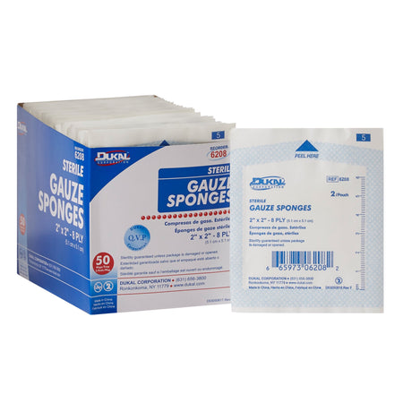 Dukal 6208 Sterile Gauze Sponge, 2 x 2 Inch, 8-Ply