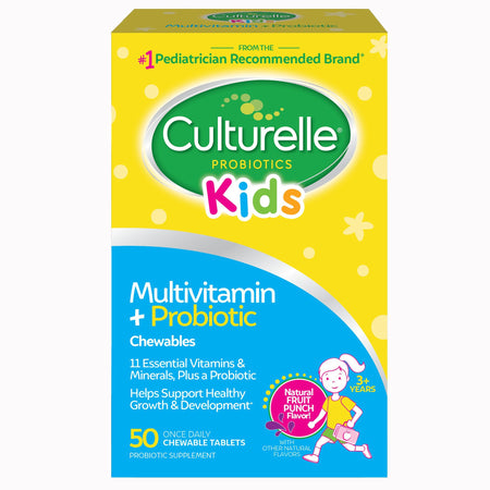 i-Health Inc 49100400709 Culturelle Kids Multivitamin + Probiotic Chewable Tablets Natural Fruit Punch