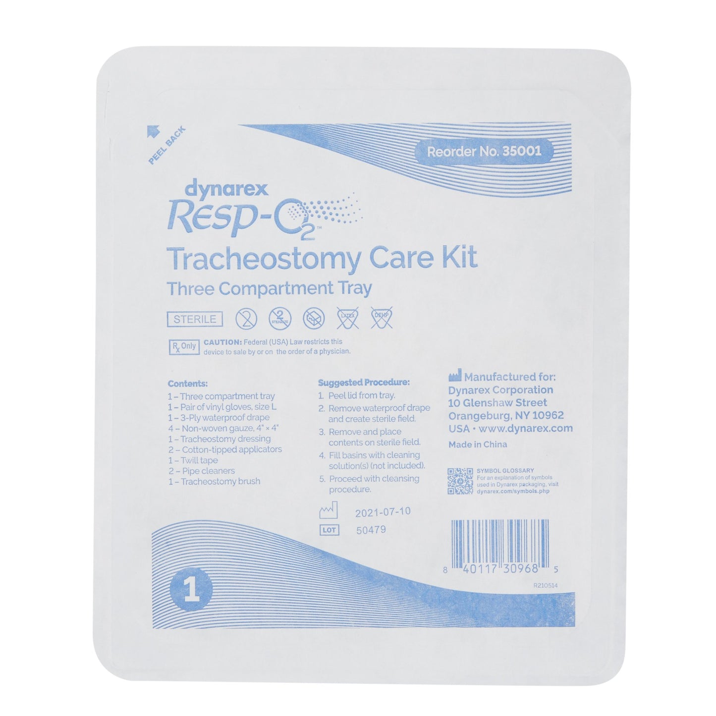 dynarex® Tracheostomy Care Kit, 3 Compartments w/ Vinyl Gloves