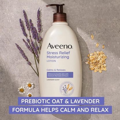 Hand and Body Moisturizer Aveeno® Stress Relief 12 oz. Pump Bottle Lavender Scent Lotion