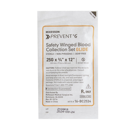 McKesson Prevent® G Blood Collection Set, 25 Gauge, ¾-inch needle length