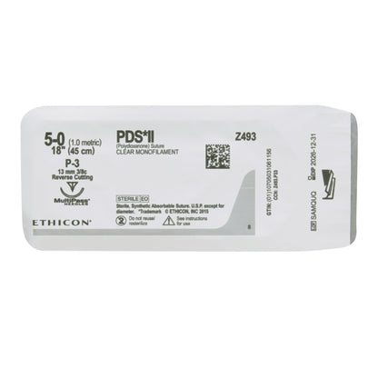 Ethicon Z493G Absorbable Suture with Needle PDS™ II Polydioxanone P-3 3/8 Circle Precision Reverse Cutting Needle Size 5-0 Monofilament