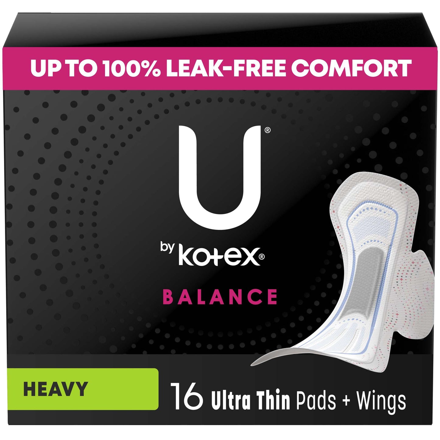 Feminine Pad U by Kotex® Balance Ultra Thin Overnight with Wings Heavy Absorbency