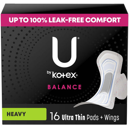 Feminine Pad U by Kotex® Balance Ultra Thin Overnight with Wings Heavy Absorbency