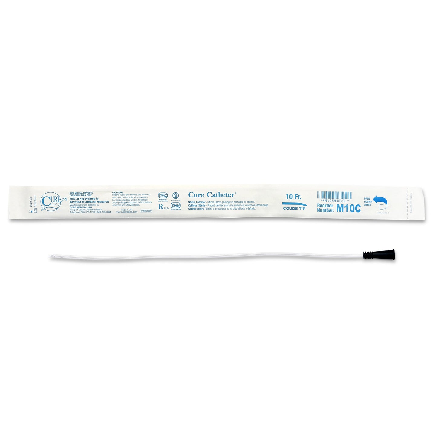 Cure Catheter™ Urethral Catheter, 10 Fr., Male, Coude
