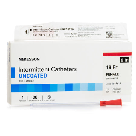 McKesson 16-F618 Urethral Catheter, 18 Fr., 6 Inch, Straight Tip