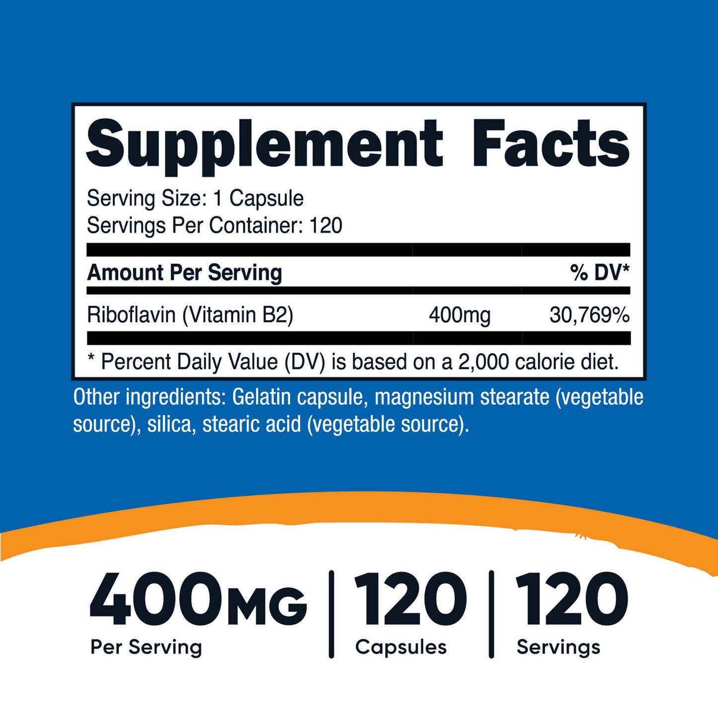 Dietary Supplement nutricost® Vitamin B2 Riboflavin Vitamin B2 400 mg Strength Capsule 120 Per Bottle