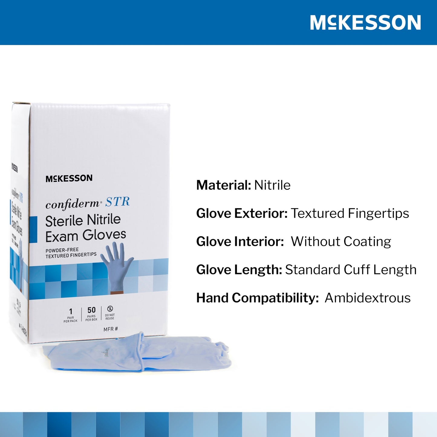 McKesson Confiderm® STR Nitrile Exam Glove, Medium, Blue