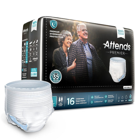 Attends ALI-UW30 Premier Underwear, Large, Pull On with Tear Away Seams, White
