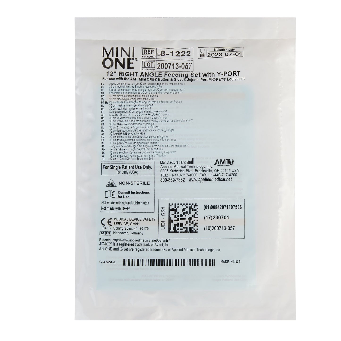 Mini ONE® Right Angle Connector with Y-Port, 12 Inch