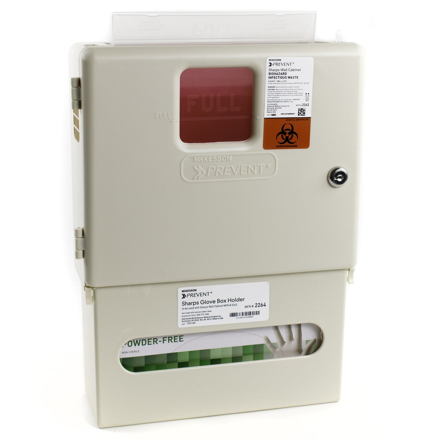 McKesson Prevent® Sharps Wall Cabinet with Glove Box, 12¼ x 4¾ x 15 Inch