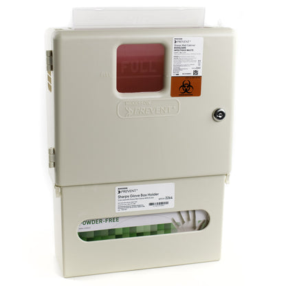 McKesson Prevent® Sharps Wall Cabinet with Glove Box, 12¼ x 4¾ x 15 Inch