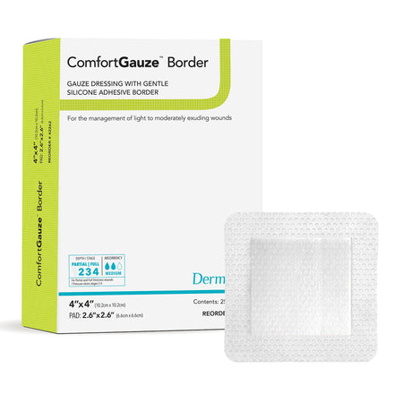DermaRite 42262 ComfortGauze Island Dressing with Silicone Border, 4 x 4 Inch