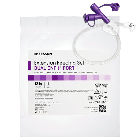 McKesson 194-0121-12 Bolus Enteral Feeding Extension Tube Set for use with Low-Profile Gastrostomy