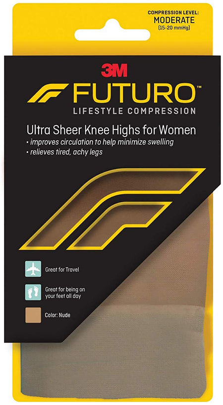 3M 71061EN Futuro Lifestyle Compression Ultra Sheer Knee Highs for Women, Nude, Large