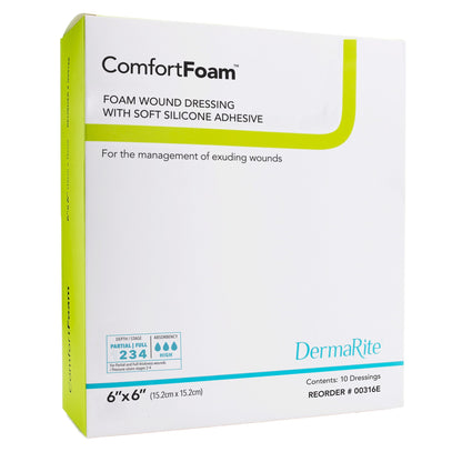 Dermarite 00318E ComfortFoam™ Silicone Adhesive w/ Border Silicone Foam Dressing, 6 x 6 Inch