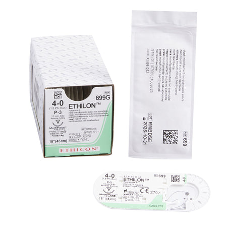 Ethicon 699G Ethilon Nylon Nonabsorbable Suture with Needle, Size 4-0, Precision Reverse Cutting