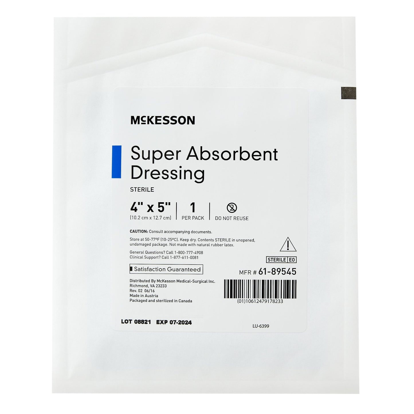 McKesson Super Absorbent Dressing, 4 x 5 Inch