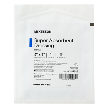 McKesson Super Absorbent Dressing, 4 x 5 Inch