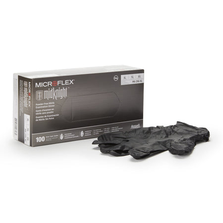 Microflex MK-296-XL MidKnight Nitrile Exam Glove, Extra Large, Black