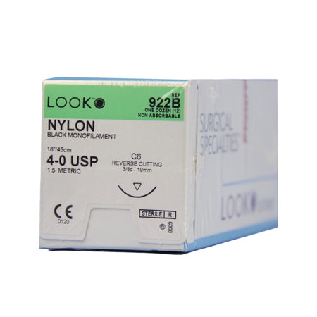 Surgical Specialties 922B LOOK Nylon Nonabsorbable Suture with Needle, C6 Reverse Cutting Monofilament