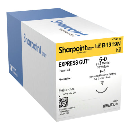 Surgical Specialties B1919N Plain Gut Absorbable Suture with Needle, Size 5-0