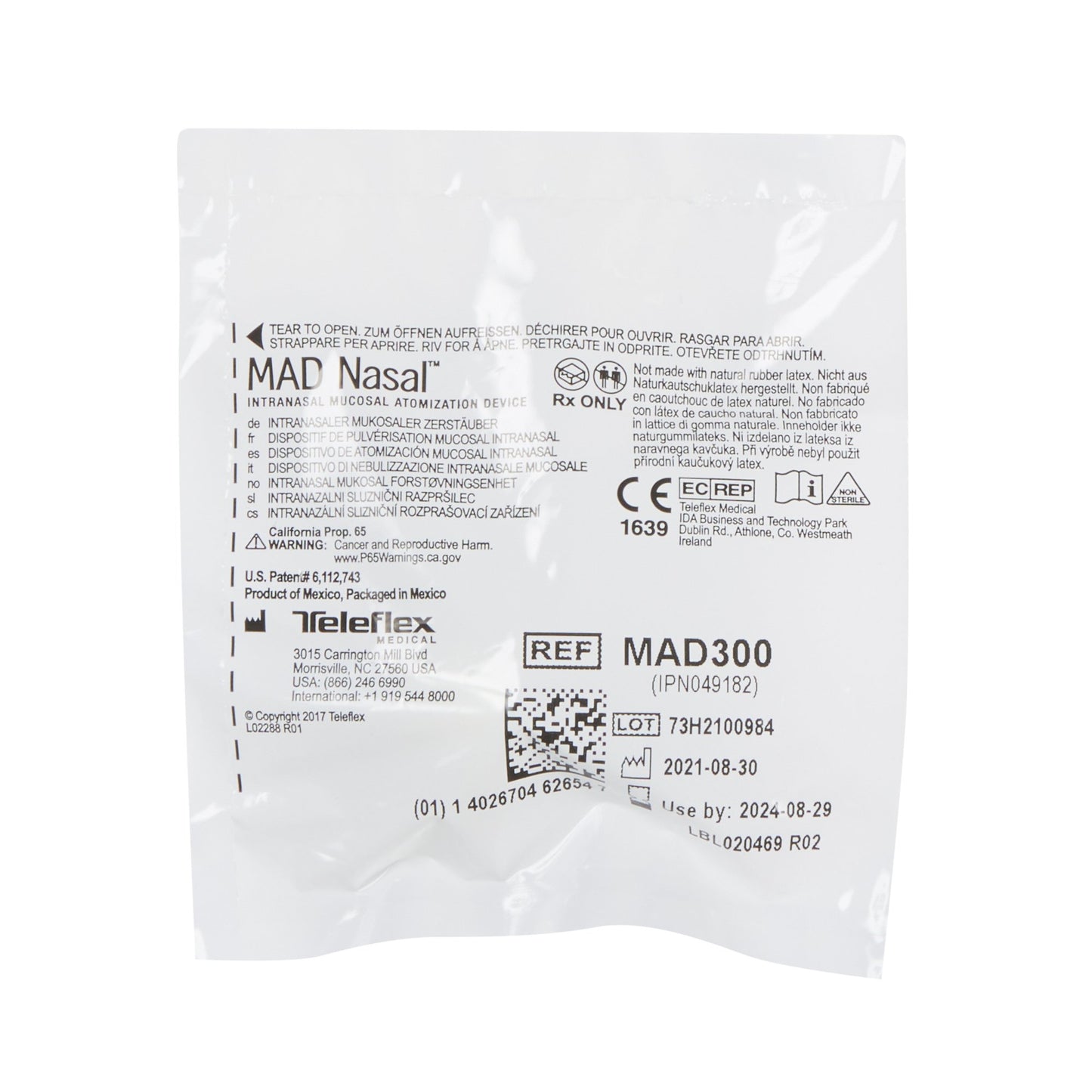 Intranasal Mucosal Atomization Device LMA™ MAD Nasal™ Device Without Syringe, 1.65 Inch Length, 0.17 Inch Tip Diameter
