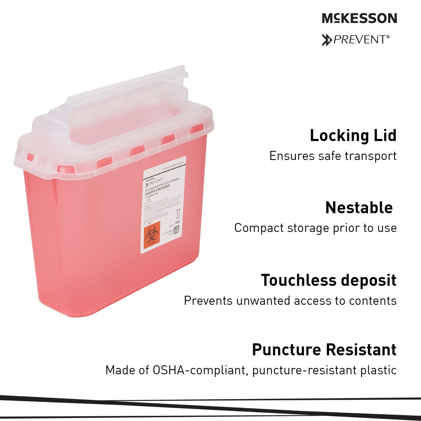 McKesson Prevent® Two-Piece Sharps Container, 5.4 Quart, 11 x 12 x 4-3/4 Inch