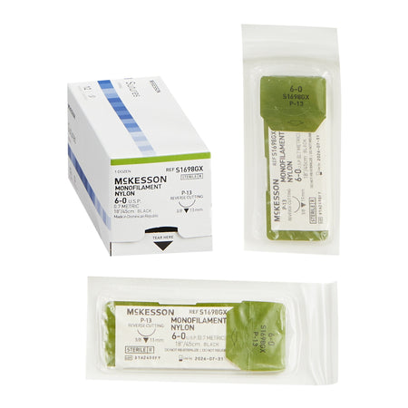 McKesson 1034505 Nylon Nonabsorbable Suture with Needle, P-13 Precision Reverse Cutting Monofilament
