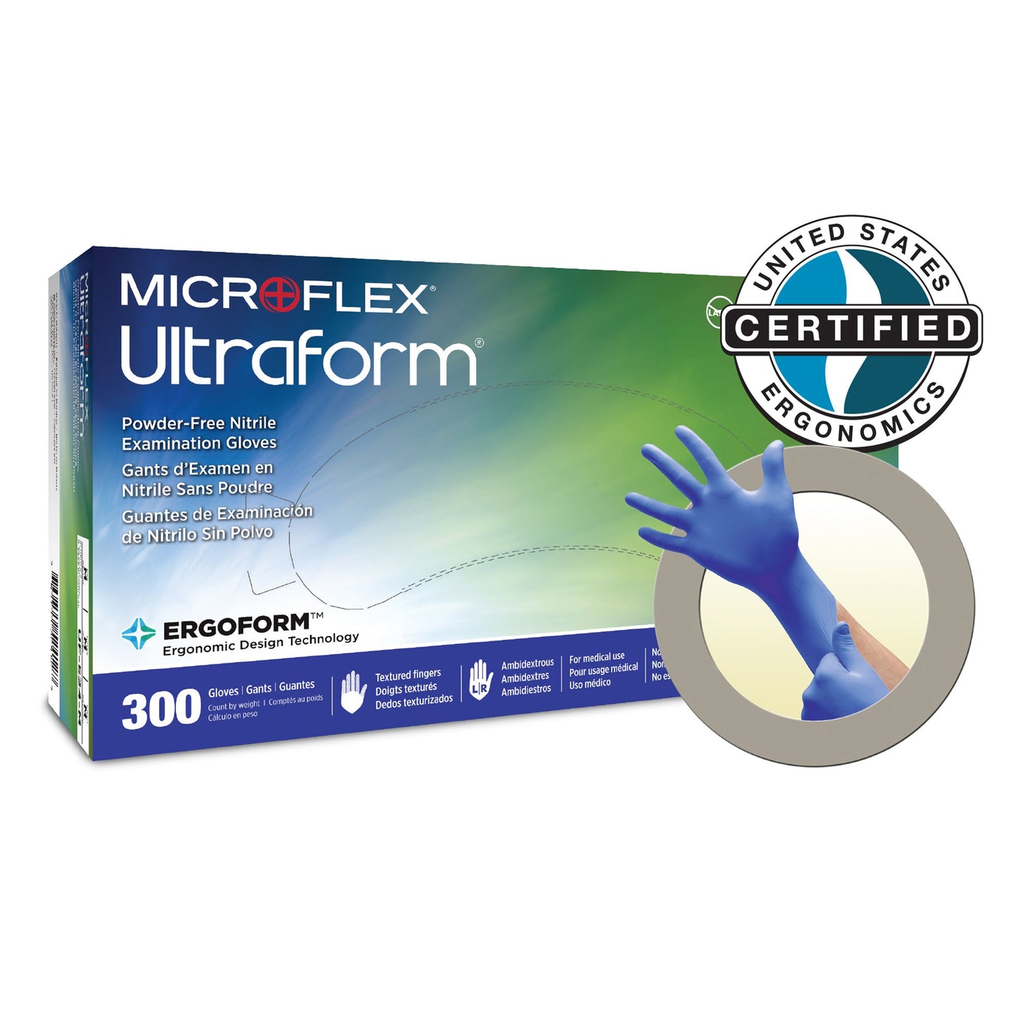 Ultraform® Nitrile Exam Glove, Extra-Small, Blue