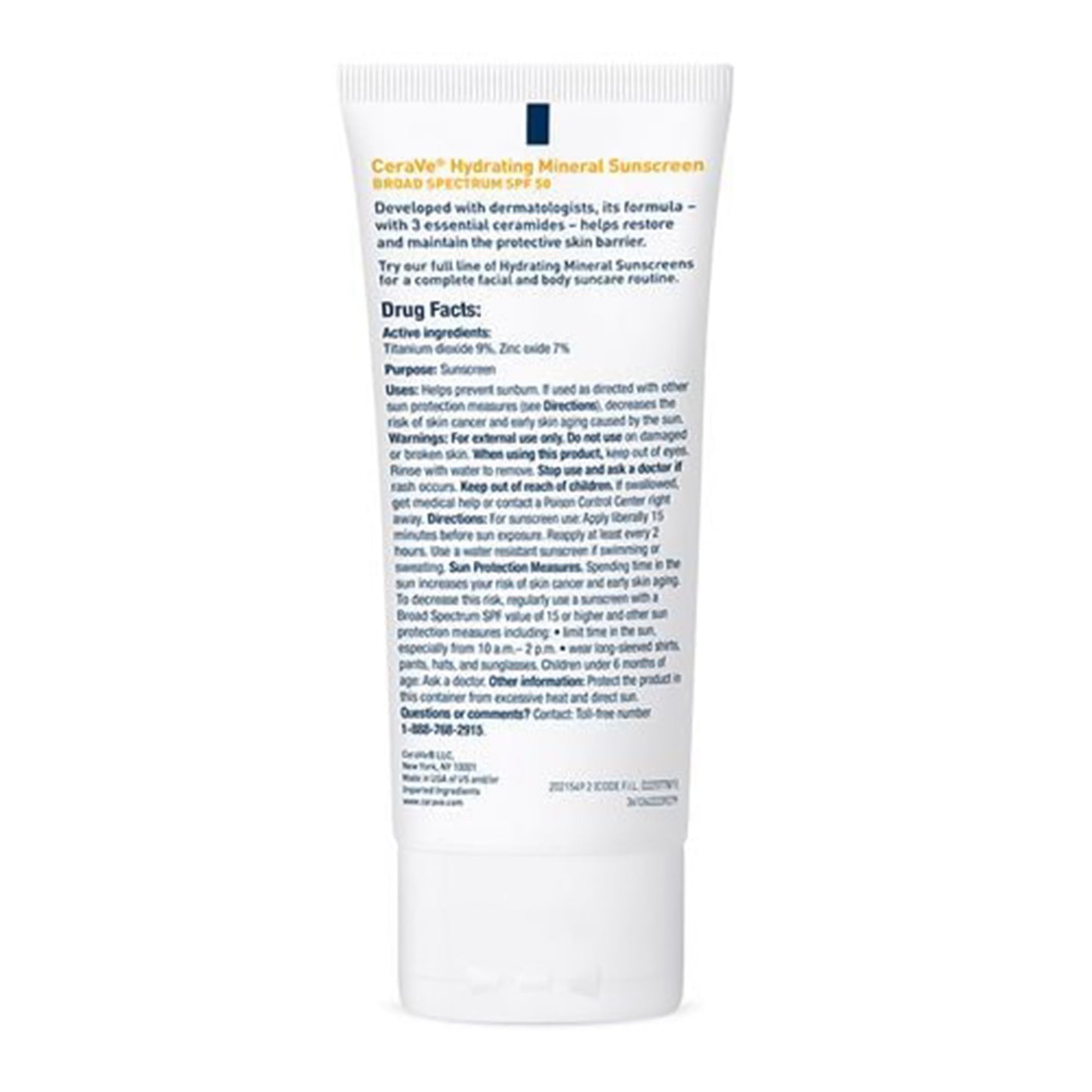 Sunscreen CeraVe® Hydrating Mineral Sunscreen Face SPF 50 Lotion 2.5 oz. Tube
