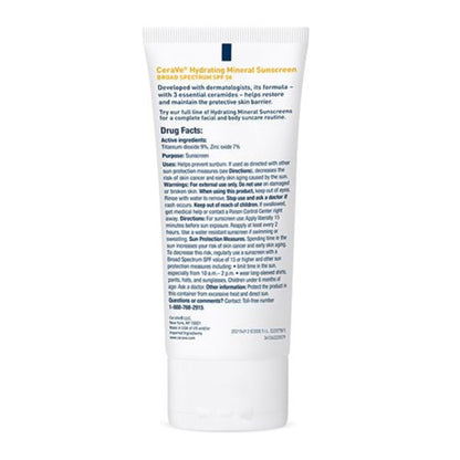 Sunscreen CeraVe® Hydrating Mineral Sunscreen Face SPF 50 Lotion 2.5 oz. Tube