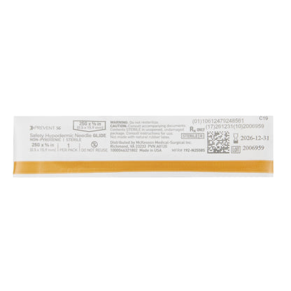 Safety Hypodermic Needle McKesson Prevent SG 5/8 Inch Length 25 Gauge Thin Wall Sliding Safety Needle