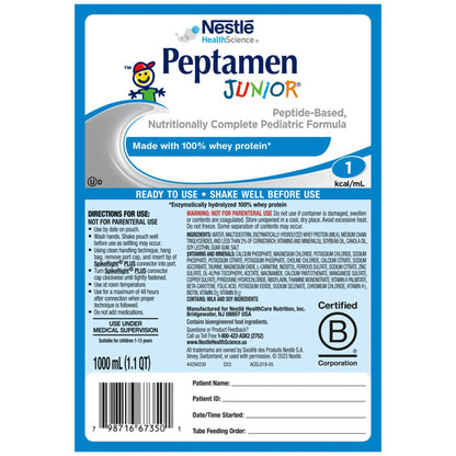 Peptamen Junior® Pediatric Tube Feeding Formula, 1000 mL Bag