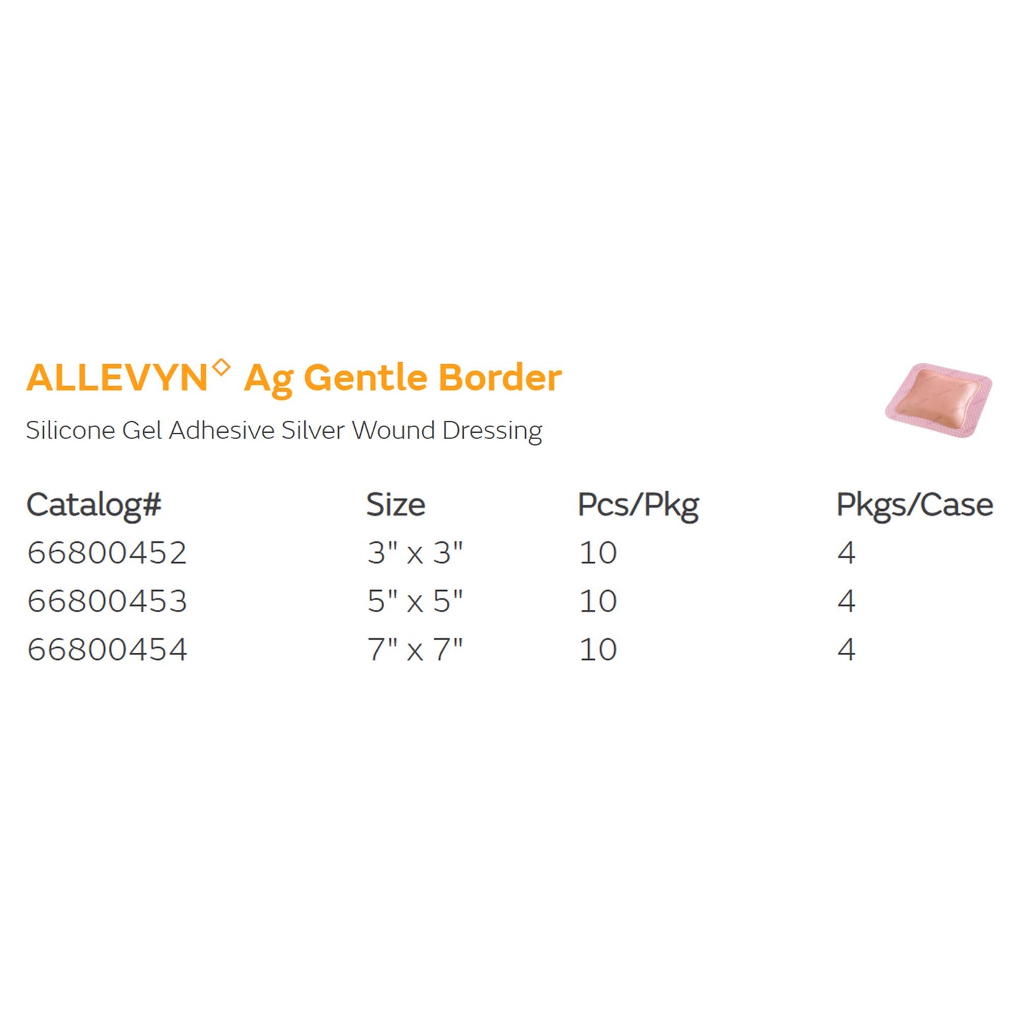 Allevyn Ag Gentle Border Foam Dressing with Silver, 5 x 5 Inch