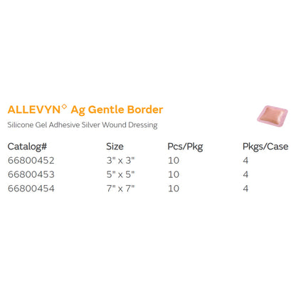 Allevyn Ag Gentle Border Foam Dressing with Silver, 5 x 5 Inch