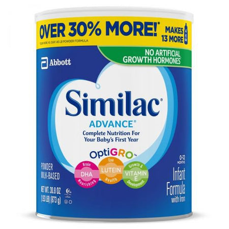Abbott Nutrition 58585 Infant Formula Similac Advance Unflavored 30.8 oz. Can Powder Iron