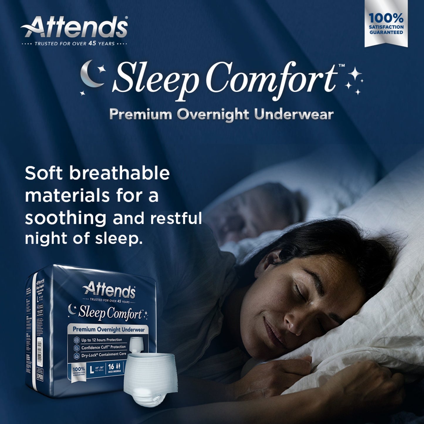 Attends® Sleep Comfort Premium Overnight Underwear, Large, 44 – 58 Inches