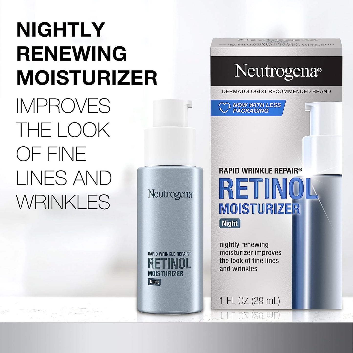 Facial Moisturizer Neutrogena® Rapid Wrinkle Repair® Night 1 oz. Pump Bottle Unscented Lotion